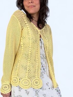 Light Yellow Crochet Open Cardigan Sweater